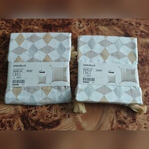 Ikea Gokvälla Pillowcase 20 X 20 " Maria Vinka Grey Tan Set Of 2 New